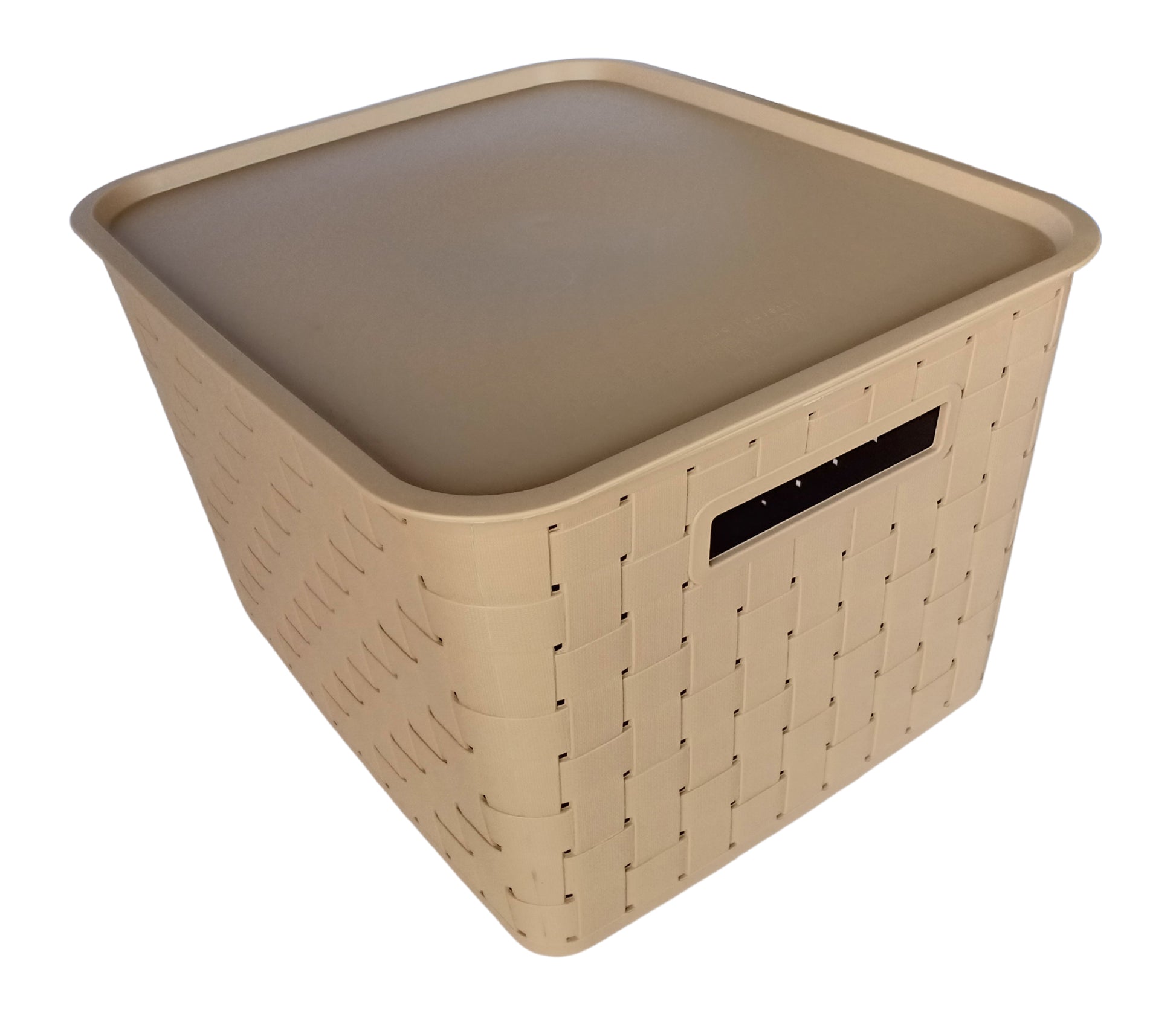 Plastic Checkered Extra Large Storage Baskets with lid Beige Colour side & upper view