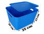 Plastic Checkered Extra Large Storage Baskets with lid Ocean Blue Colour showing sizes