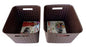 Plastic Checkered Extra Large Storage Baskets without lid Media Chocolate Brown Colour side & upper view set of 2