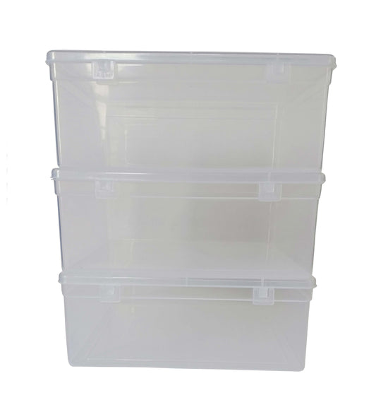 Clear Plastic Medium Storage Boxes set of 3 front  view