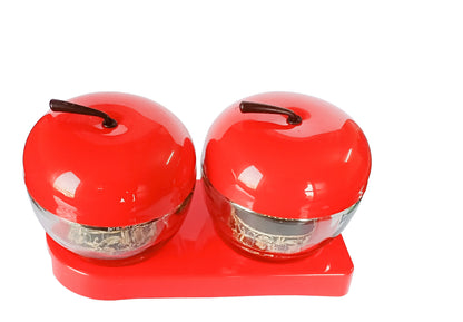 Glass Jars with Red cap front & upper view stand includes set of 2