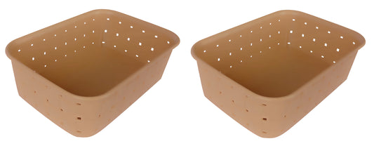 Plastic Checkered Small Storage Baskets Beige Colour side & upper view set of 2