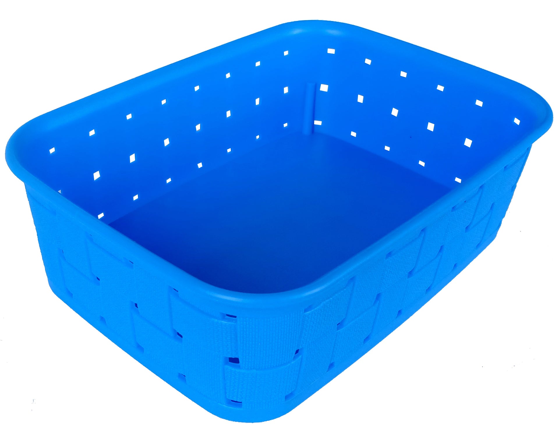 Plastic Checkered Small Storage Basket without lid Ocean Blue Colour side & upper view