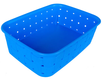 Plastic Checkered Small Storage Basket without lid Ocean Blue Colour side & upper view