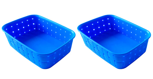 Plastic Checkered Small Storage Basket without lid Ocean Blue Colour 