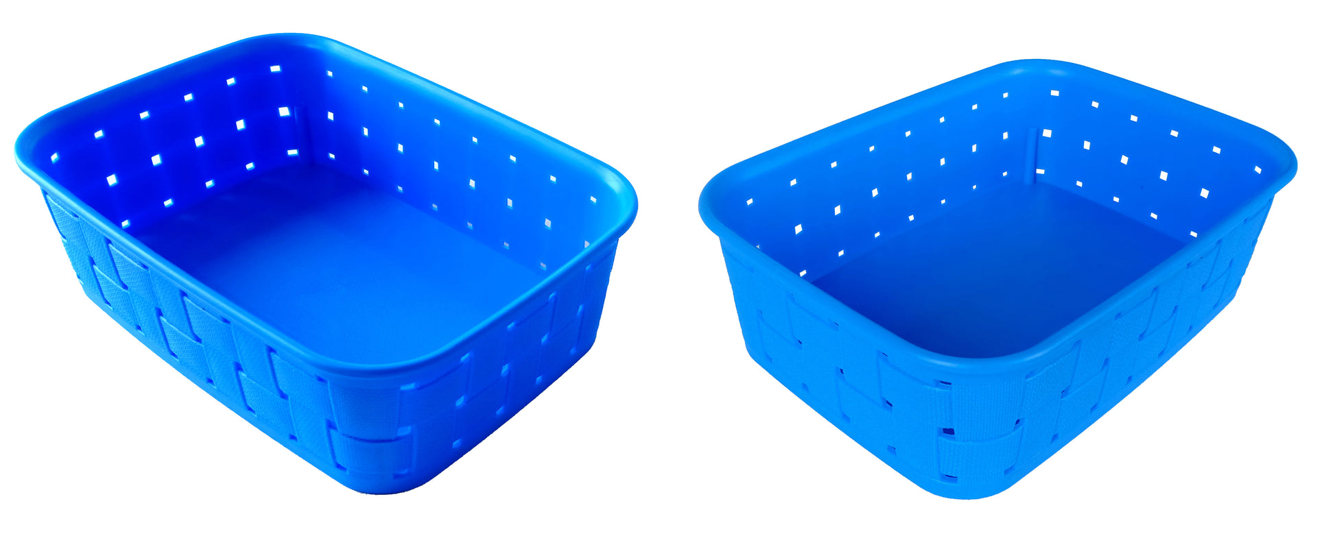 Plastic Checkered Small Storage Basket without lid Ocean Blue Colour side & upper view set of 2