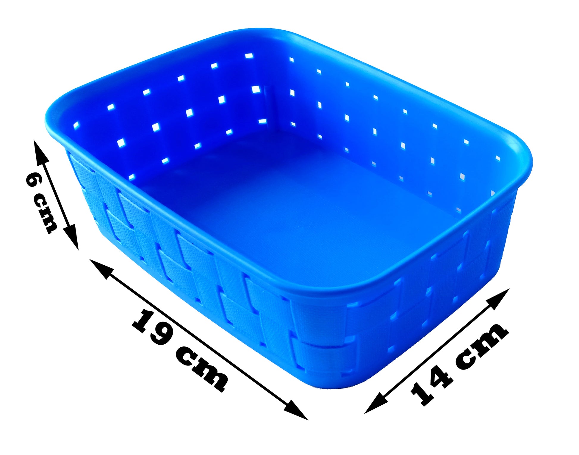 Plastic Checkered Small Storage Basket without lid Ocean Blue Colour showing basket size