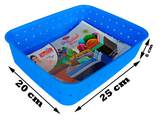 Plastic Checkered Small Storage Basket without lid Ocean Blue Colour showing of size