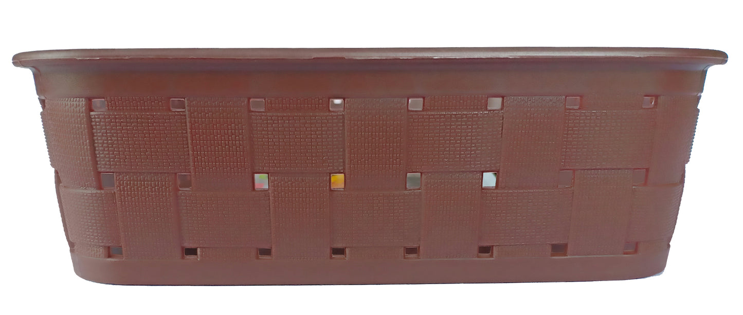 Plastic Checkered Small Storage Basket without lid Chocolate Brown side view