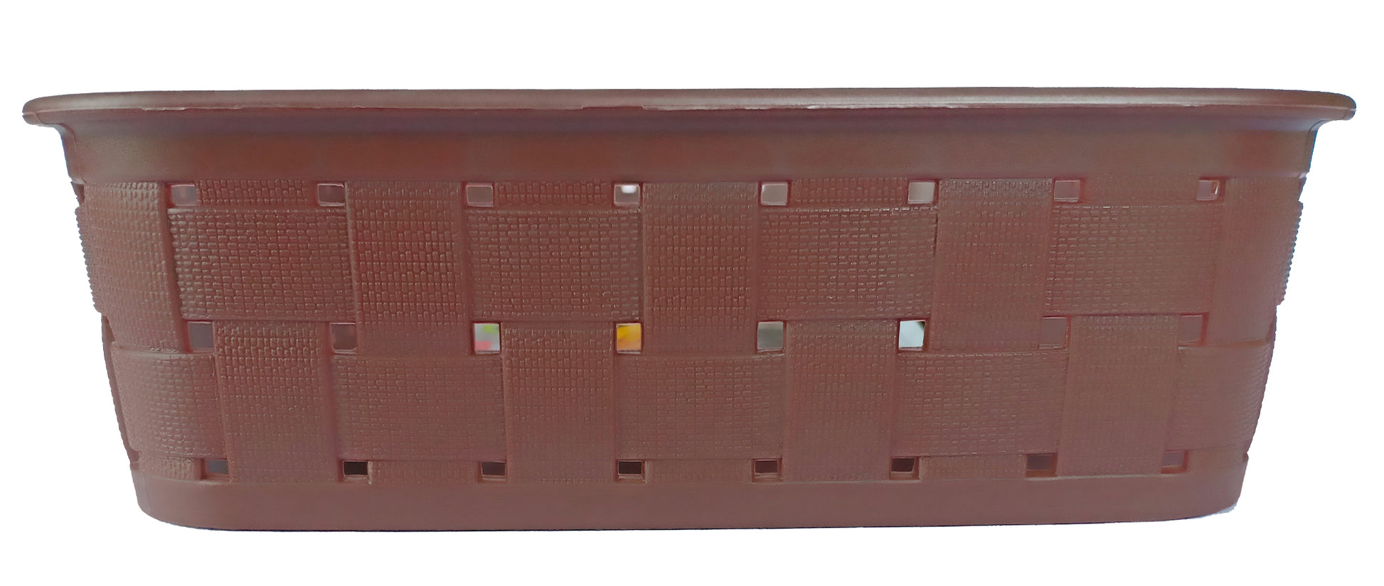Plastic Checkered Small Storage Basket without lid Chocolate Brown side view