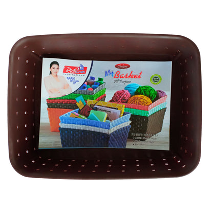 Plastic Checkered Small Storage Basket without lid Chocolate Brown upper view