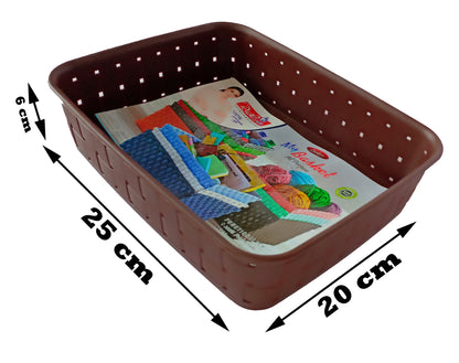 Plastic Checkered Small Storage Basket without lid Chocolate Brown showing basket size