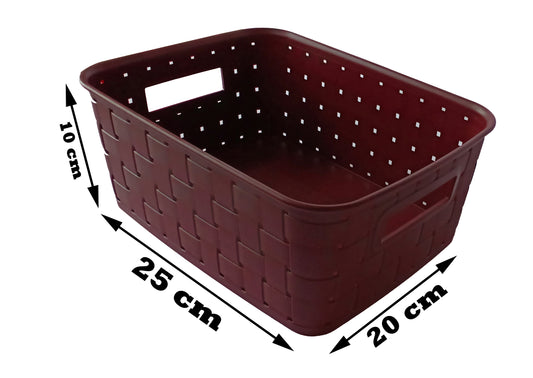 Plastic Checkered Medium Storage Basket without lid Chocolate Brown Colour showing size