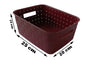 Plastic Checkered Medium Storage Basket without lid Chocolate Brown Colour showing size