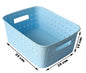 Plastic Checkered Medium Storage Basket without  lid Sky Blue Colour showing basket size