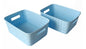 Plastic Checkered Medium Storage Basket without lid Sky Blue Colour side & upper view set of 2
