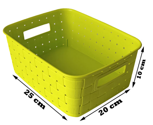 Plastic Checkered Medium Storage Baskets Parrot Green Colour showing basket size