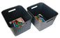 Plastic Extra Large Storage Baskets Charcoal Black Colour with front & upper view set of 2