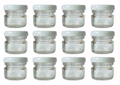 Glass Jars with white cap front view set of 12